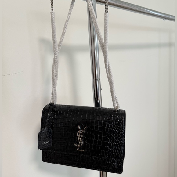 Saint Laurent Croc Embossed Leather Crossbody Bag New - Picture 3 of 16